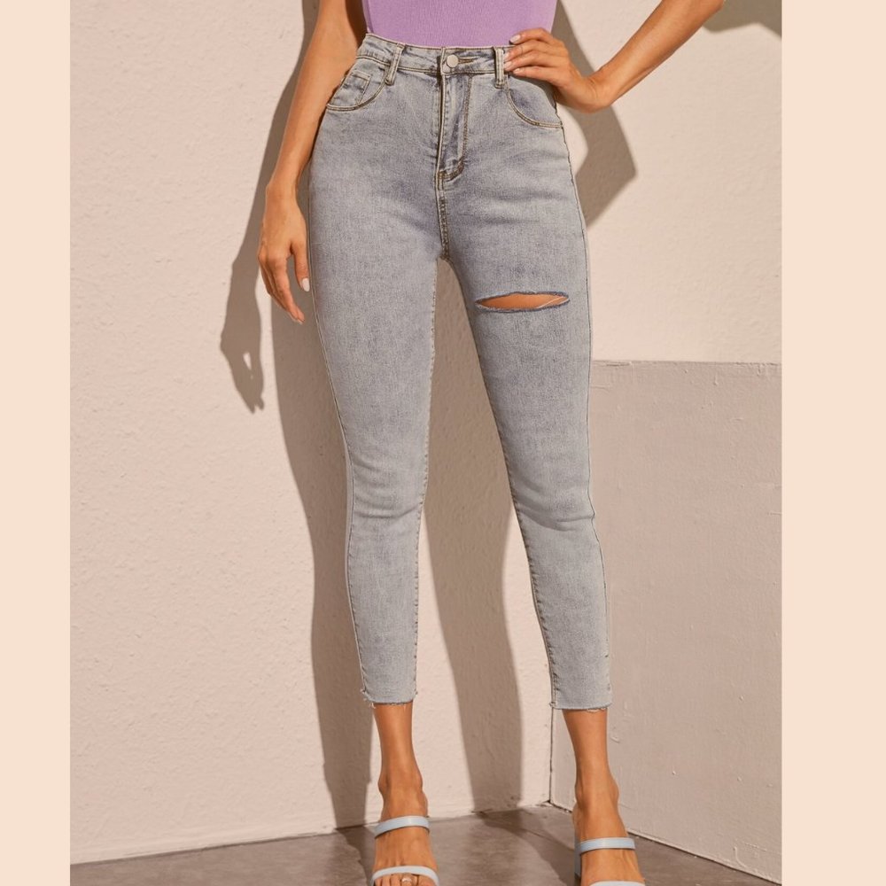 Ripped High Waist Skinny Jeans